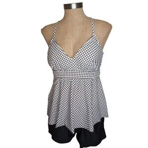 Kona Sol 2 piece swimsuit Womens Sz L Tankini Racerback Top + Swim Shorts Black